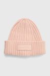 Шапка з домішкою вовни Tommy Hilfiger колір рожевий з товстого трикотажу Шапка з домішкою вовни Tommy Hilfiger колір рожевий з товстого трикотажу