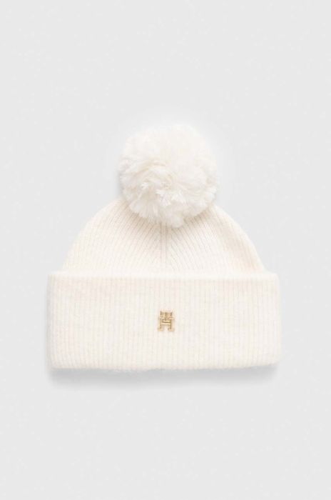 Шапка з домішкою вовни Tommy Hilfiger колір бежевий з товстого трикотажу (3605464)