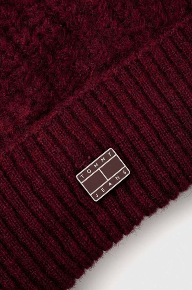 Шапка з домішкою вовни Tommy Jeans колір бордовий (3585469) фото 3