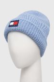 Шапка з домішкою вовни Tommy Jeans з товстого трикотажу колір блакитний (3585472)
