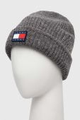 Шапка з домішкою вовни Tommy Jeans колір сірий з товстого трикотажу
