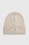 Шапка Tommy Jeans колір бежевий з товстого трикотажу Шапка Tommy Jeans колір бежевий з товстого трикотажу