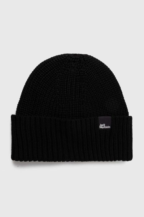 Вовняна шапка Jack Wolfskin колір чорний з тонкого трикотажу