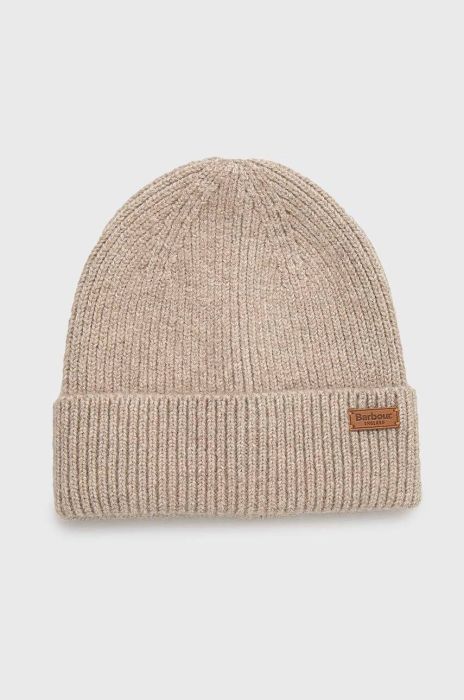 Шапка Barbour колір бежевий з товстого трикотажу Шапка Barbour колір бежевий з товстого трикотажу