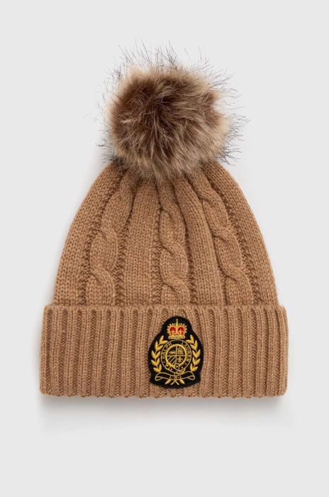 Шапка з домішкою вовни Lauren Ralph Lauren колір бежевий з тонкого трикотажу