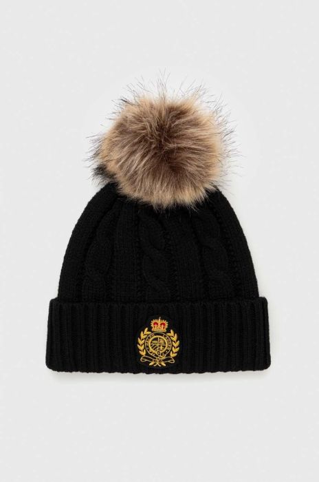 Шапка з домішкою вовни Lauren Ralph Lauren колір чорний з тонкого трикотажу