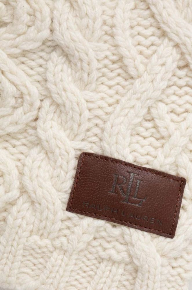 Вовняна шапка Lauren Ralph Lauren колір бежевий вовна фото 2