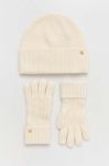 Вовняні шапка та рукавички Lauren Ralph Lauren колір бежевий Вовняні шапка та рукавички Lauren Ralph Lauren колір бежевий