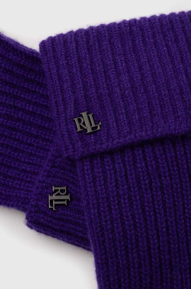 Вовняні шапка та рукавички Lauren Ralph Lauren колір фіолетовий фото 3
