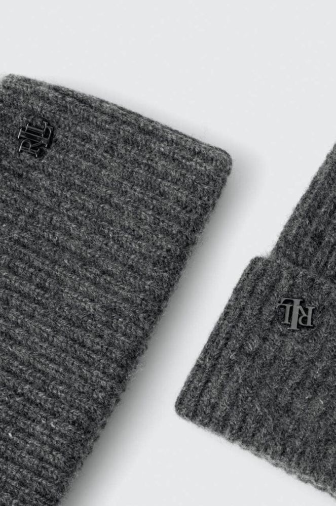 Вовняні шапка та рукавички Lauren Ralph Lauren колір сірий фото 3