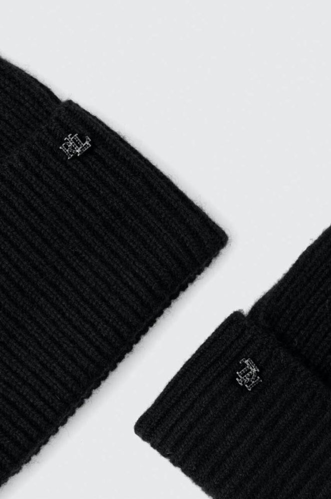 Вовняні шапка та рукавички Lauren Ralph Lauren колір чорний фото 3