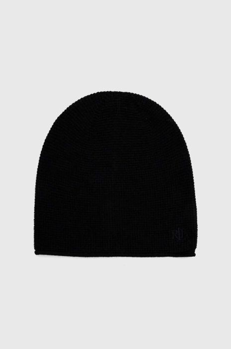 Вовняна шапка Lauren Ralph Lauren колір чорний з тонкого трикотажу вовна