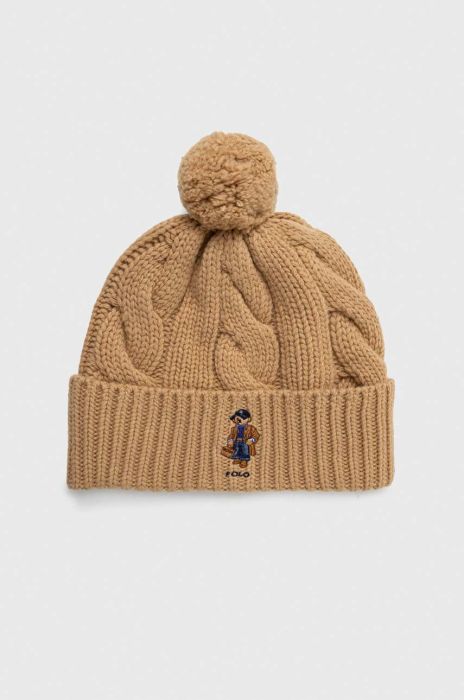 Вовняна шапка Polo Ralph Lauren колір бежевий з товстого трикотажу вовна (3625100)
