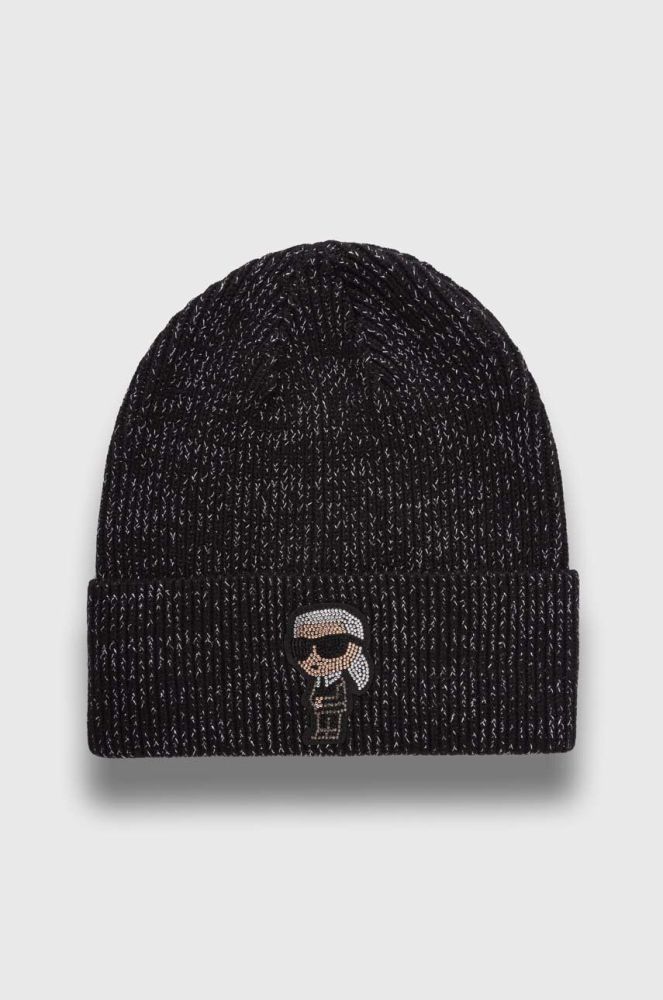 Вовняна шапка Karl Lagerfeld колір чорний вовна