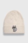Вовняна шапка Karl Lagerfeld колір бежевий з тонкого трикотажу вовна (3550222) Вовняна шапка Karl Lagerfeld колір бежевий з тонкого трикотажу вовна (3550222)