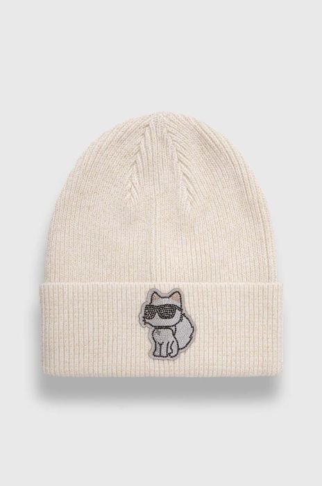 Вовняна шапка Karl Lagerfeld колір бежевий з тонкого трикотажу вовна (3550222)