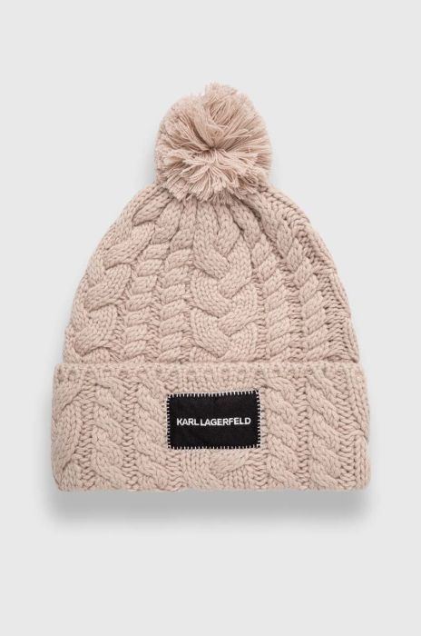 Вовняна шапка Karl Lagerfeld колір бежевий з товстого трикотажу вовна