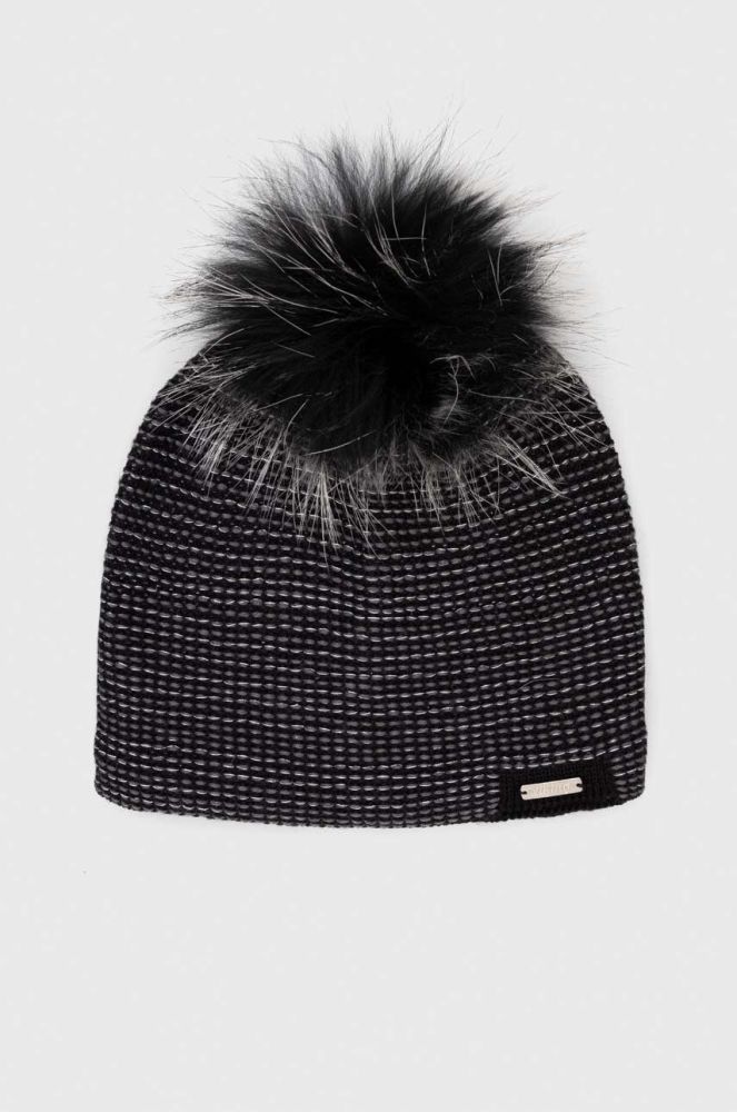 Вовняна шапка Viking колір чорний з тонкого трикотажу вовна (3550230)