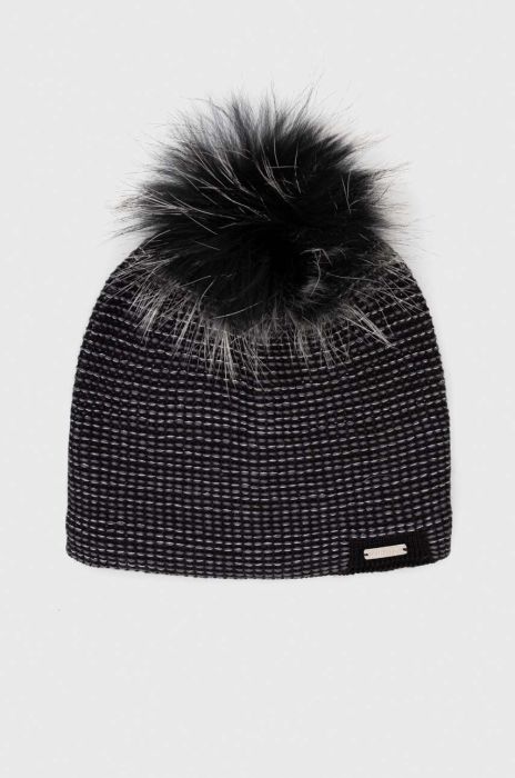 Вовняна шапка Viking колір чорний з тонкого трикотажу вовна (3550230)