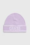 Шапка Guess колір фіолетовий з тонкого трикотажу Шапка Guess колір фіолетовий з тонкого трикотажу