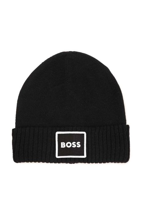 Дитяча шапка з домішкою вовни BOSS колір чорний з товстого трикотажу