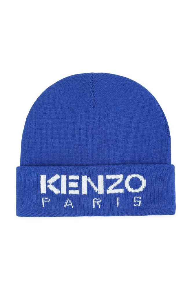 Дитяча шапка з домішкою вовни Kenzo Kids колір синій з тонкого трикотажу (3458400)