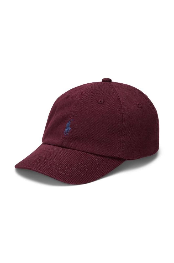 Дитяча бавовняна шапка Polo Ralph Lauren колір бордовий однотонна