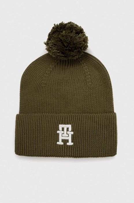 Дитяча шапка Tommy Hilfiger колір зелений з товстого трикотажу