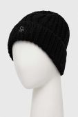 Дитяча шапка з домішкою вовни United Colors of Benetton колір чорний з товстого трикотажу