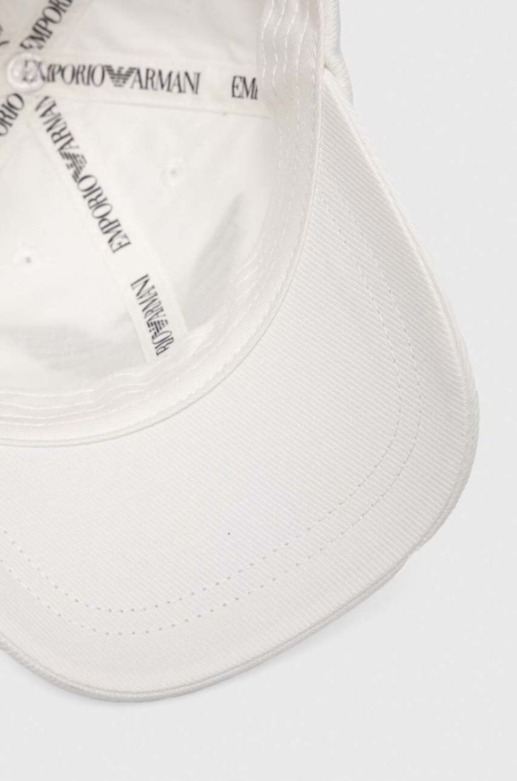 Дитяча бавовняна кепка Emporio Armani колір білий з аплікацією