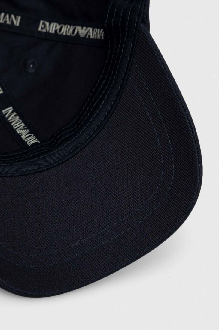 Дитяча бавовняна кепка Emporio Armani колір синій з аплікацією