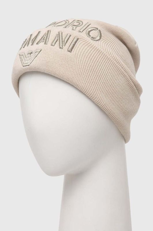 Дитяча шапка з домішкою вовни Emporio Armani колір бежевий фото 2
