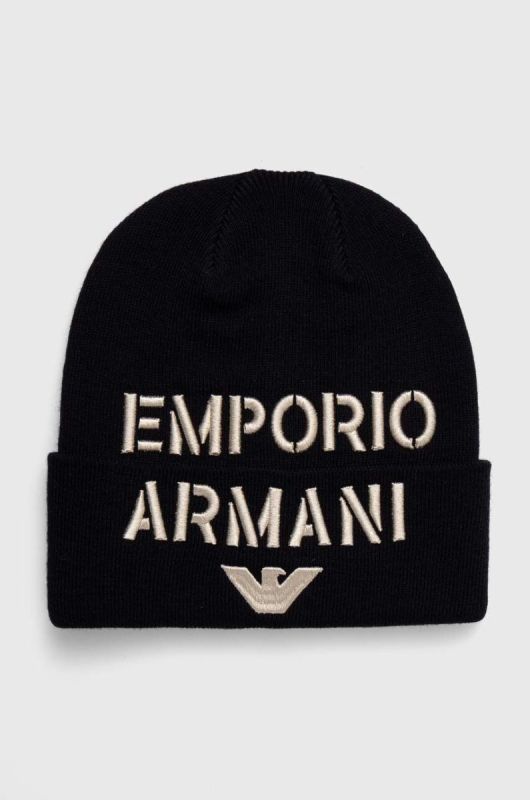 Дитяча шапка з домішкою вовни Emporio Armani колір синій