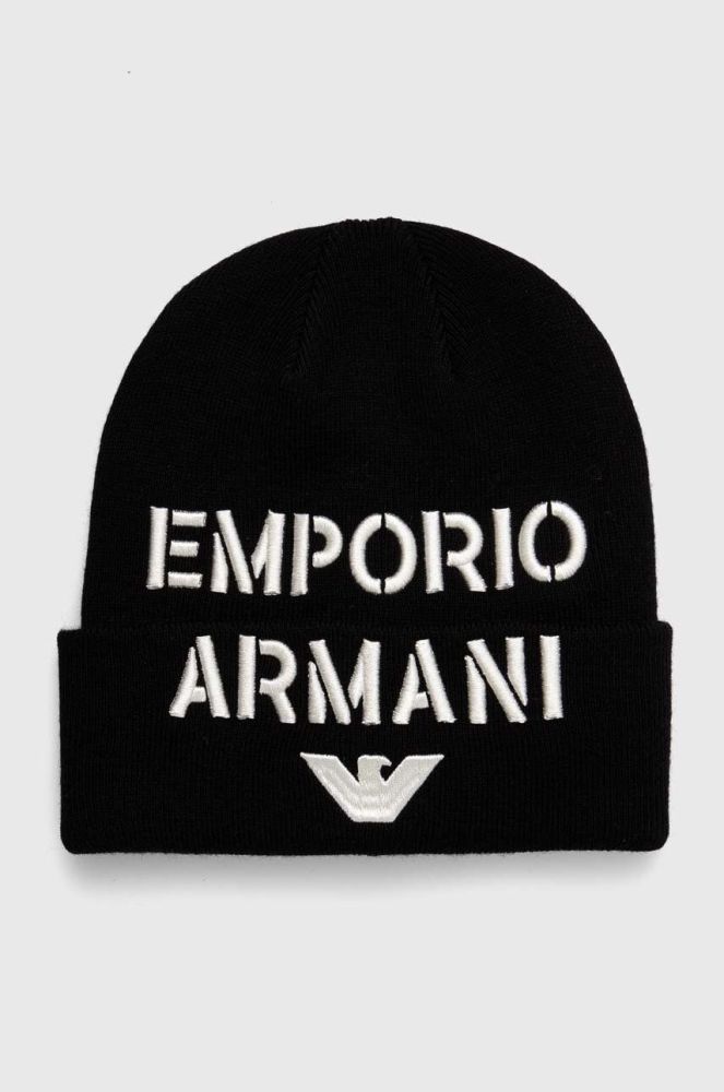 Дитяча шапка з домішкою вовни Emporio Armani колір чорний