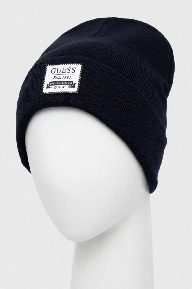 Шапка з домішкою вовни Guess колір синій з товстого трикотажу фото 2
