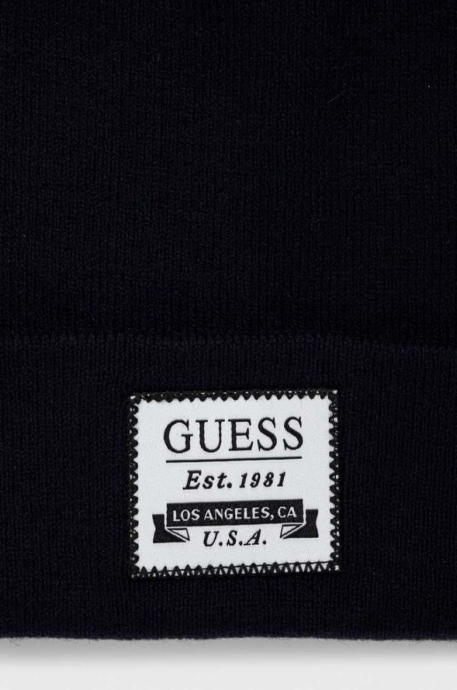 Шапка з домішкою вовни Guess колір синій з товстого трикотажу фото 3