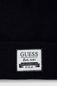 Шапка з домішкою вовни Guess колір синій з товстого трикотажу