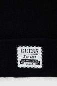 Шапка з домішкою вовни Guess колір чорний з товстого трикотажу
