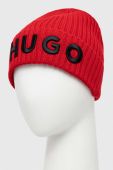 Вовняна шапка HUGO колір червоний з товстого трикотажу вовна