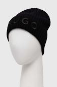 Вовняна шапка HUGO колір чорний з товстого трикотажу вовна (3403624)