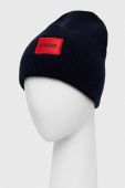 Вовняна шапка HUGO колір синій з тонкого трикотажу вовна (3434026)
