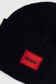 Вовняна шапка HUGO колір синій з тонкого трикотажу вовна (3434026)