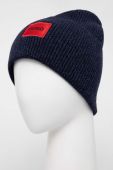 Вовняна шапка HUGO колір синій з тонкого трикотажу вовна (3434028)
