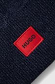 Вовняна шапка HUGO колір синій з тонкого трикотажу вовна (3434028)