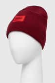 Вовняна шапка HUGO колір бордовий з тонкого трикотажу вовна