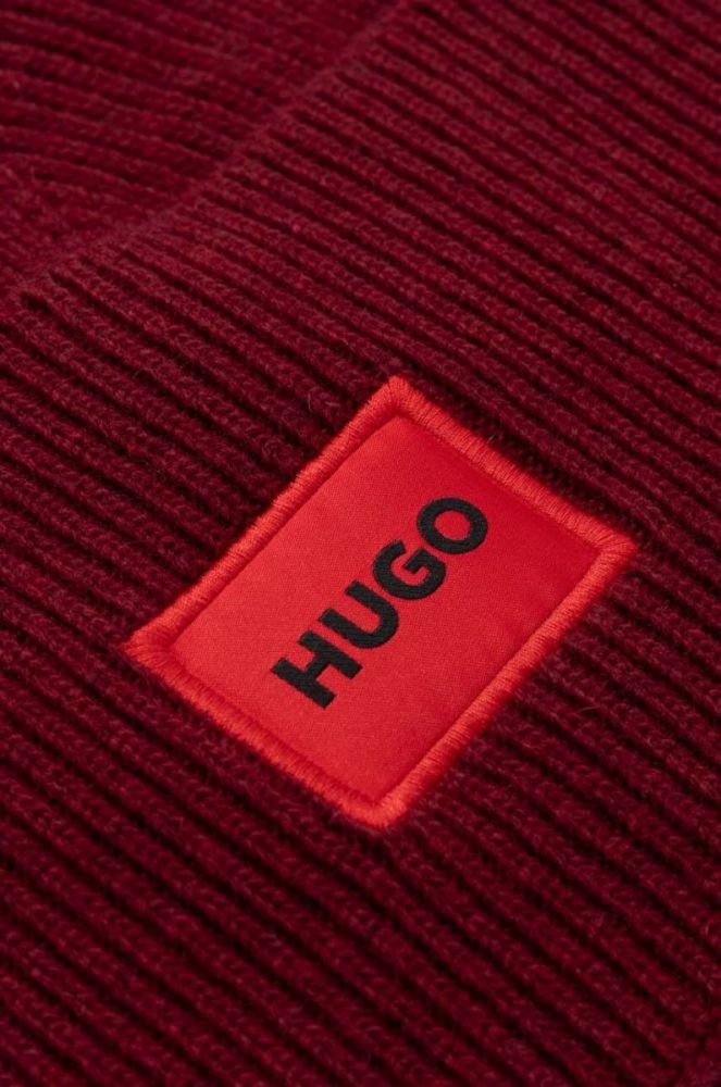 Вовняна шапка HUGO колір бордовий з тонкого трикотажу вовна фото 3