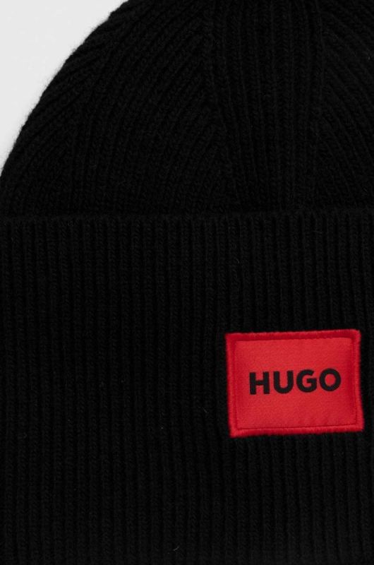 Вовняна шапка HUGO Xaff 6 колір чорний фото 3