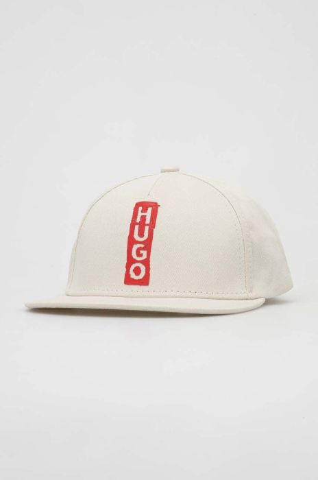 Бавовняна бейсболка HUGO колір бежевий з принтом