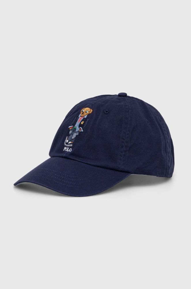 Бавовняна шапка Polo Ralph Lauren колір синій з аплікацією