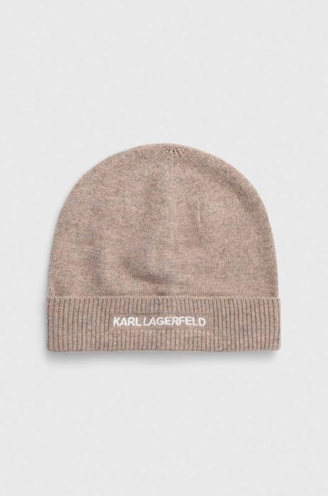 Шапка з домішкою кашеміру Karl Lagerfeld колір бежевий з тонкого трикотажу